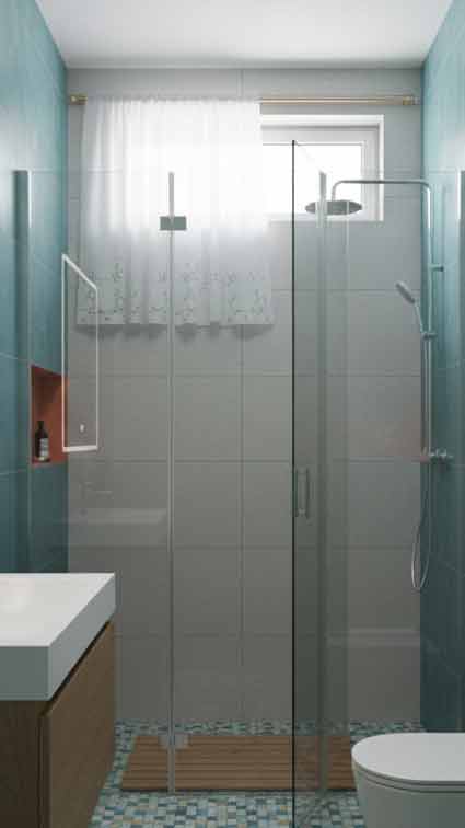 Foto puerta batiente vidrio templado baño Rosales Bogotá